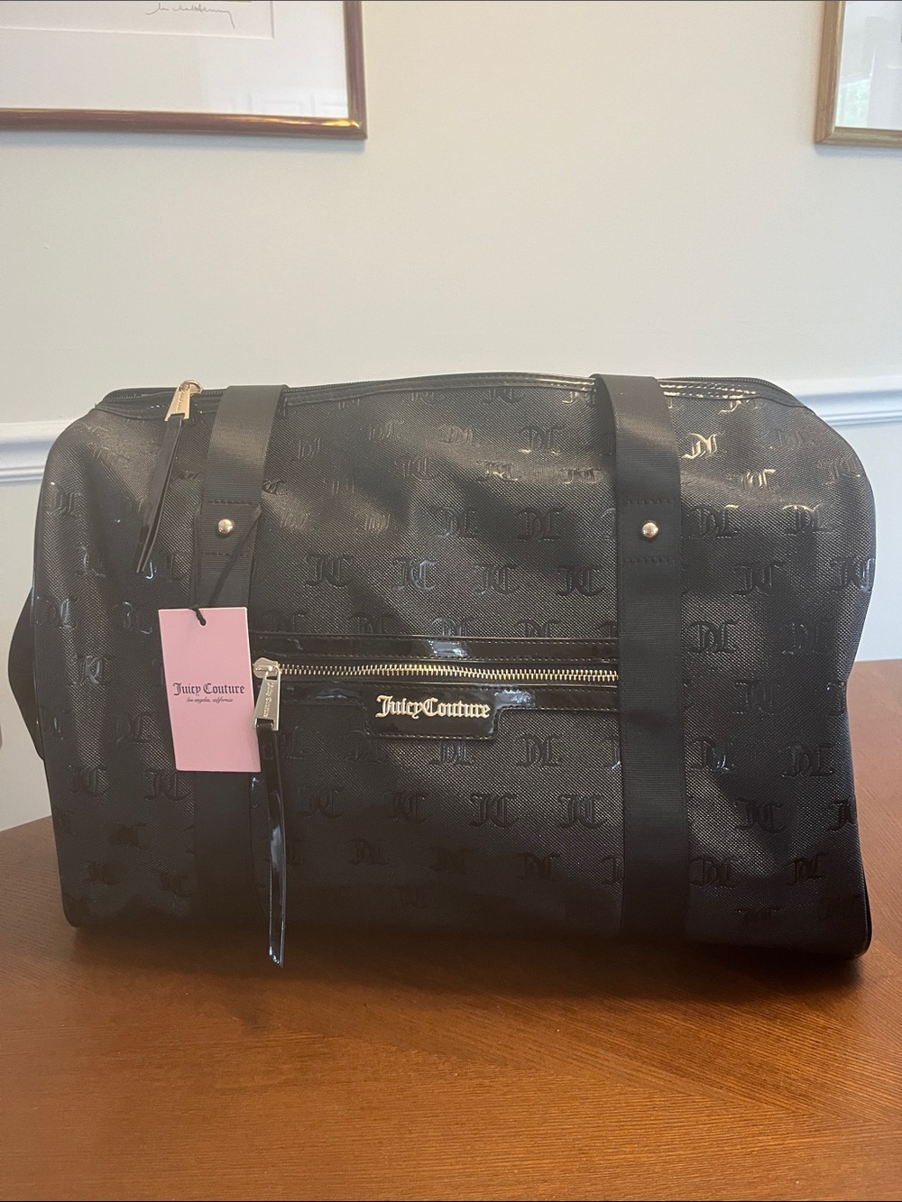 Juicy Couture Rosie Weekender Duffel Bag Black on Black Debossed Monogram NWT